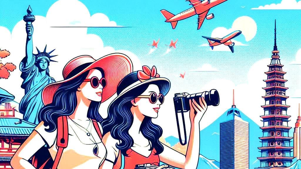 Graphic Design image of two women sightseeing on holiday. 1 e1712543750223