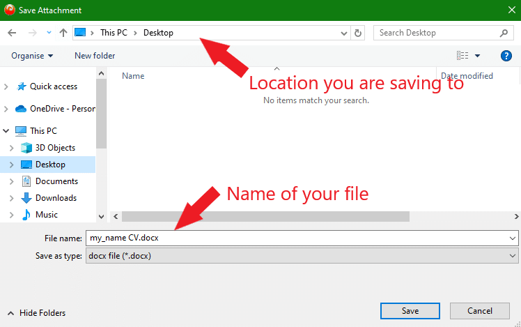 Saving your CV onto your computer
